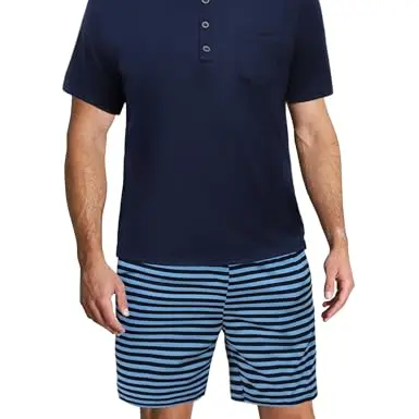Demegimi Herren Schlafanzug Kurz Pyjama Baumwolle Sommer Kurzarm