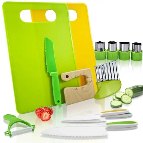 CNMTCCO 13-teiliges Kindermesser-Set für Kleinkinder ab 2 Jahren - Sicheres Schneiden und Kochen von Obst und Gemüse