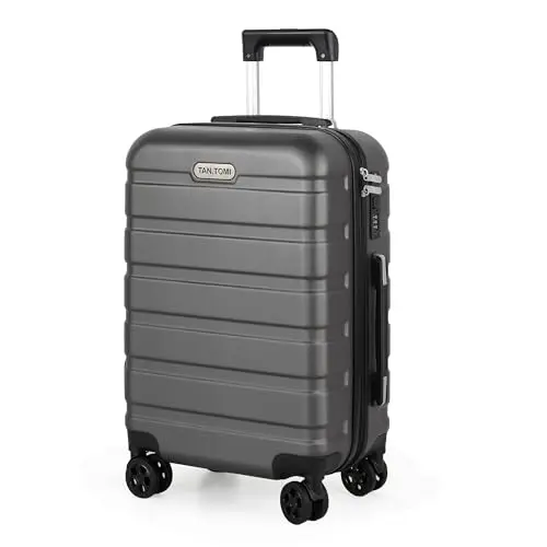 TAN.TOMI Handgepäck Koffer mit Passwortsperre, Hartschale und 4 Rollen (Dunkelgrau)