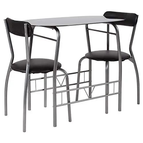 Flash Furniture Glas-Esstisch und Stühle, 3-teiliges Set, schwarz