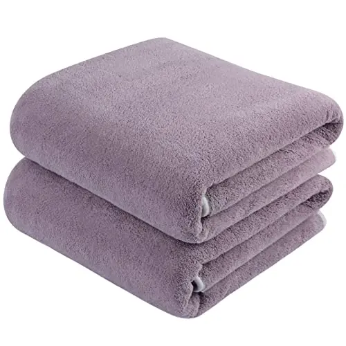 KinHwa XXL Mikrofaser Badetuch 76x152 cm - 2er Set, schnelltrockend und fusselfrei, lila
