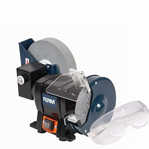 FERM BGM1021 Nass- und Trockenschleifmaschine 250W 150mm mit Schleifsteinen und Zubehör
