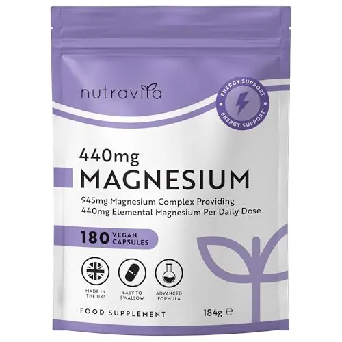 Nutravita Magnesium Komplex – 180 Vegane Kapseln – Hoch bioverfügbar – 90 Tage Vorrat