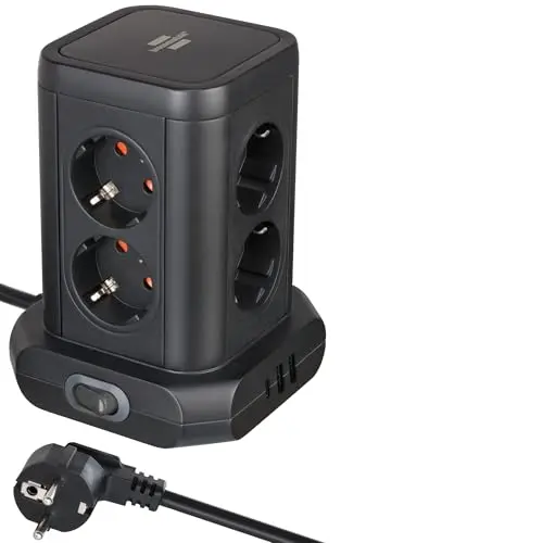 Brennenstuhl Steckdosenturm 8-Fach mit USB - 2x USB A & 1x USB C, 2m Kabel, schwarz