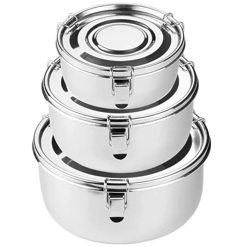 Jekasy Edelstahl Behälter mit Deckel, 3er Set, auslaufsicher - Ideal für Camping, Mittagessen und Reste