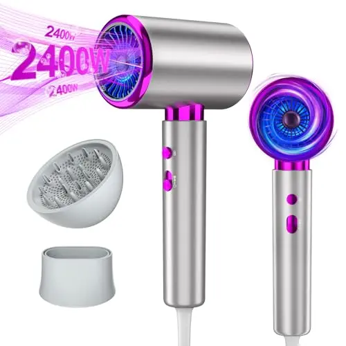 DMTIVMG Haartrockner 2400W mit Ionen-Technologie, 2 Geschwindigkeiten, 3 Temperaturstufen und Diffusor – ideal für Salon und Reise