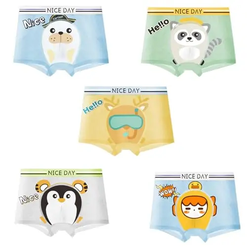 Bequeme Boxershorts für Jungen, mehrfarbige Cartoon-Slips, 5er-Pack (104-152)
