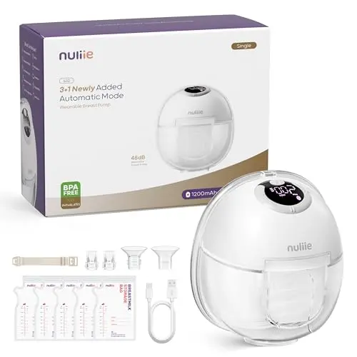 Nuliie Elektrische Milchpumpe S32, tragbar, 4 Modi, 9 Stufen, inkl. 18mm und 21mm Flanschen, Weiß