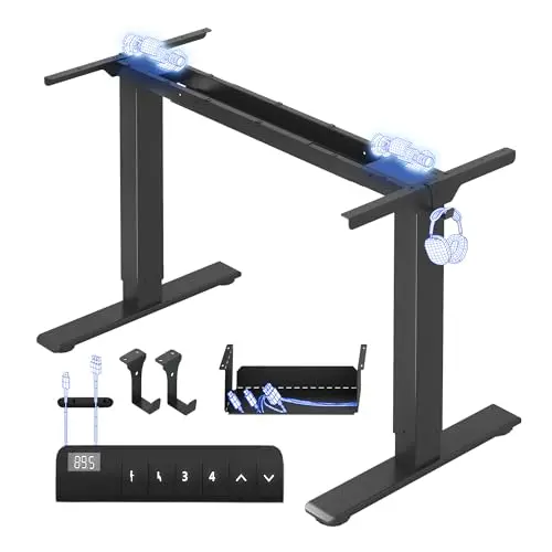 FLEXISPOT Elektrischer Höhenverstellbarer Schreibtischrahmen mit 2 Motoren, LED-Anzeige, 4 Speicher, inkl. Haken und Kabelmanagement, Schwarz