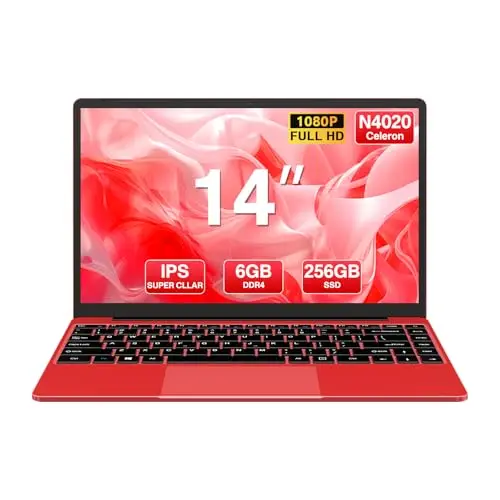 WOZIFAN 14 Zoll Laptop - Win 11, 256 GB SSD, 1TB Erweiterung, Leicht, 1080 FHD, WiFi, BT 4.2, Rosa