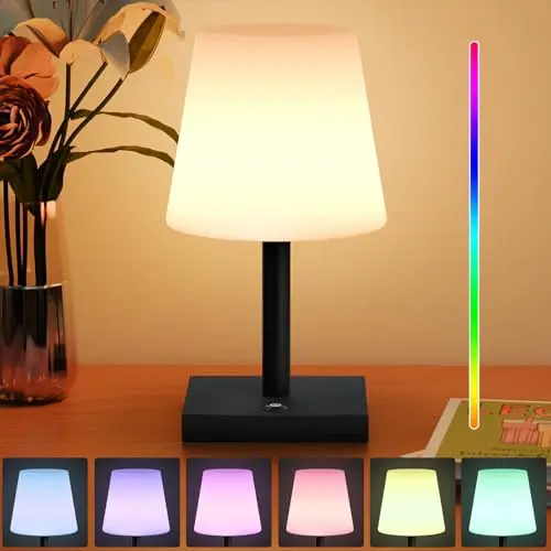 Tragbare dimmbare LED Akku Tischlampe - kabellos, warmweiß für Garten, Camping, Schlafzimmer und Hotel