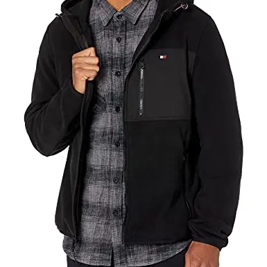 Tommy Hilfiger Herren Fleecejacke mit Kapuze, Schwarz, Größe XL