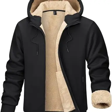 TACVASEN Herren Fleece Hoodie Jacke Winter Schwarz XL