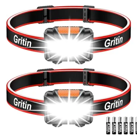 Gritin LED Stirnlampe, 2 Stück, superhell, 3 Modi, wasserdicht, leicht, für Laufen, Camping, Joggen & Angeln