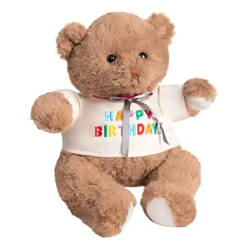 BEJOY Teddybär mit „Happy Birthday“ T-Shirt – Weiches Stofftier, Geschenk für Kinder und Freunde