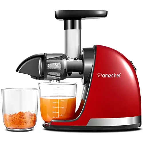 AMZCHEF Entsafter für Obst und Gemüse - Testsieger Slow Juicer mit Rückwärtsfunktion - Elektrische Saftpresse in Kirschenrot