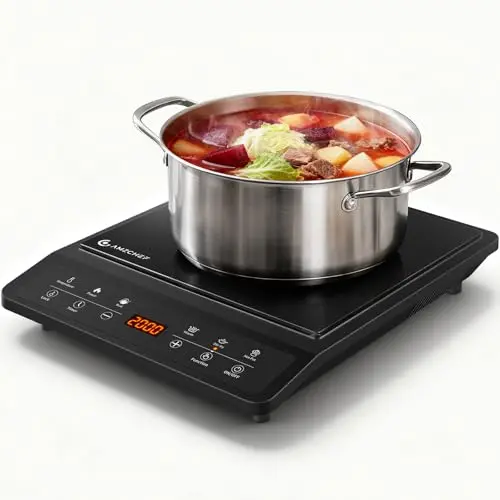 AMZCHEF Tragbares Induktionskochfeld 1 Platte, 20 Temperatureinstellungen, schlankes Design mit Timer