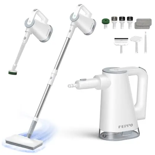 FEPPO Dampfreiniger 10-in-1 mit Handdampfreiniger und Zubehör für Böden, Fliesen, Teppich, Küche & Bad