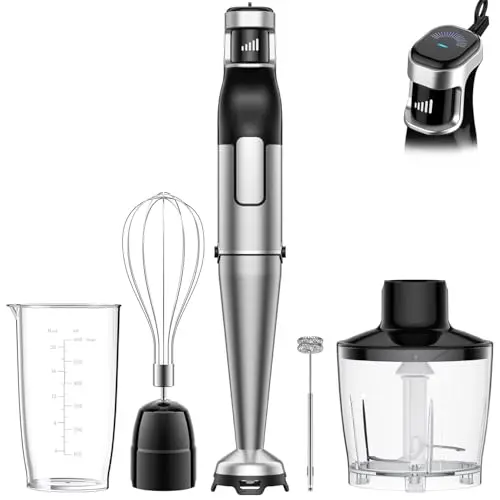BESROY 5 in 1 Stabmixer Set, 1100W mit Häcksler, Schneebesen und Milchaufschäumer, Ideal für Suppen und Smoothies