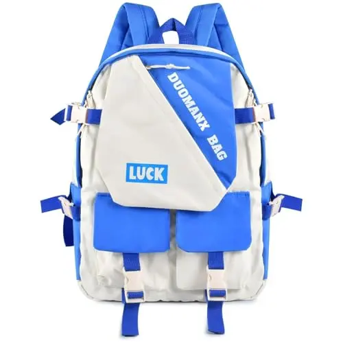Wffeila Laptop Rucksack für Herren und Damen, Schulrucksack für Teenager, Wasserdicht, Blau und Weiß