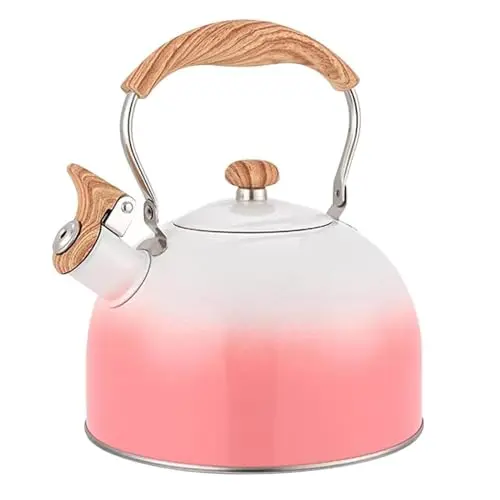 Justup 2,5L Wasserkessel Induktion aus Edelstahl mit Holzgriff - Perfekt für Tee & Kaffee (Rosa)