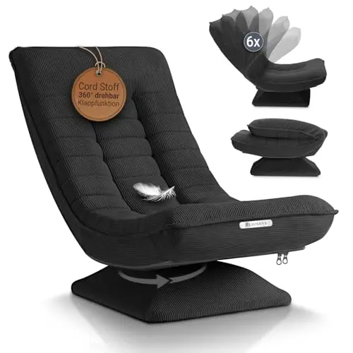 Juskys Relaxsessel Korsika - Ergonomisch, 360° drehbar und klappbar, Komfortabler Cord Sessel für Wohnzimmer - Grau
