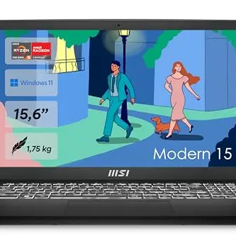 MSI Modern 15 Laptop, 15,6 Zoll Full HD, AMD Ryzen 5, 16 GB RAM, 512 GB SSD, Windows 11, Schwarz