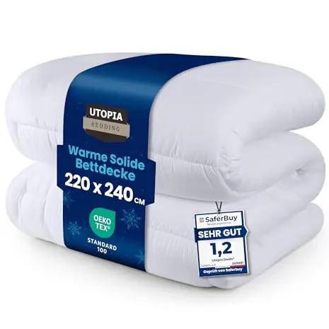 Utopia Bedding Bettdecke 220 x 240 cm, Ganzjahresdecke, atmungsaktive und weiche Steppdecke (Weiß)