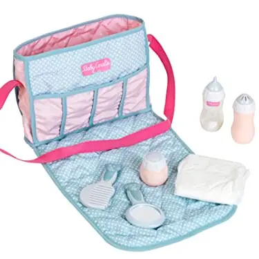 Theo Klein 1653 Baby Coralie Puppen-Wickeltasche mit Zubehör für Kinder ab 3 Jahren