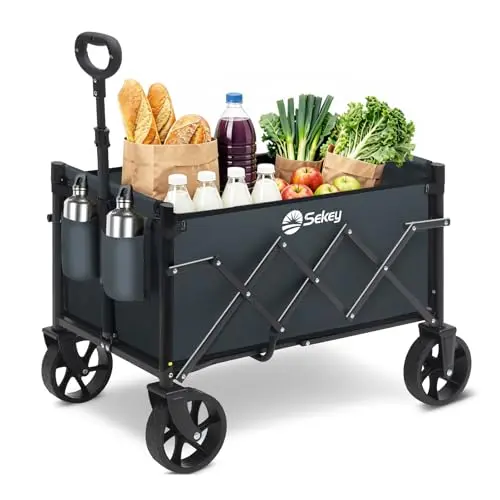 Sekey Faltbarer Bollerwagen 80KG - Klappbarer Handwagen für Camping & Einkauf, Dunkelgrau