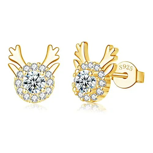 Loutade Silber Ohrringe Weihnachten Damen, 925 Sterling Silber Elch Ohrstecker mit Zirkonia, 8mm