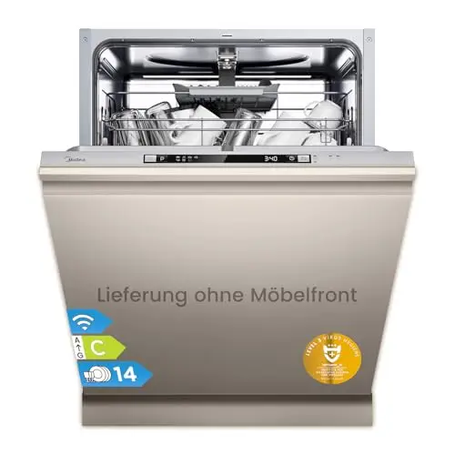 Midea Geschirrspüler Vollintegriert 14 Maßgedecke, WIFI, 8 Programme, 44 dB, Automatische Türöffnung, Timer, Inox