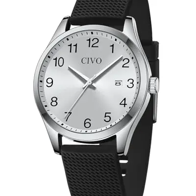CIVO Herrenuhr Analog Sport für Männer - Wasserdichte Casual Armbanduhr in Silber