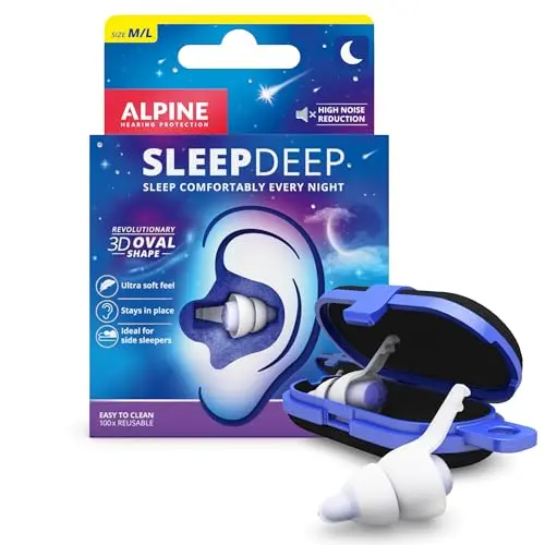 Alpine SleepDeep Ohrstöpsel für Schlaf und Konzentration - 27dB - 3D-Ovalform, max. Komfort, Größe M/L