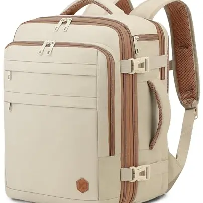 VANKEV Handgepäck Rucksack für Reisen, erweiterbar, beige, passend für 15,6 Zoll Laptops
