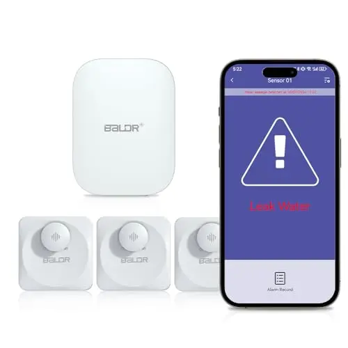 BALDR Smart Wassermelder IP66 für Küche, Keller und Bad – 100 dB Lautstärke, WLAN Wassersensor (batteriefrei)