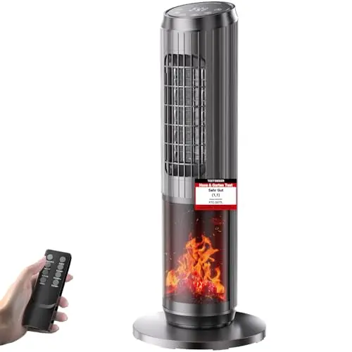 Energiesparender Heizlüfter 2000W mit Fernbedienung, Kamineffekt und 3 Modi für Büro und Wohnzimmer