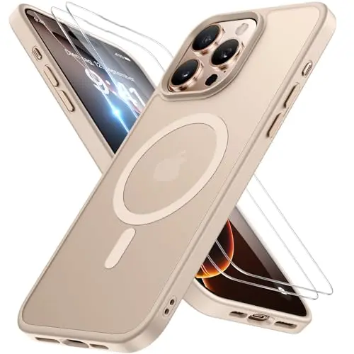 Miracase Magnetische Hülle für iPhone 16 Pro Max mit 2 Schutzgläsern - Dünn, Stoßfest & Kratzfest - Wüstensand