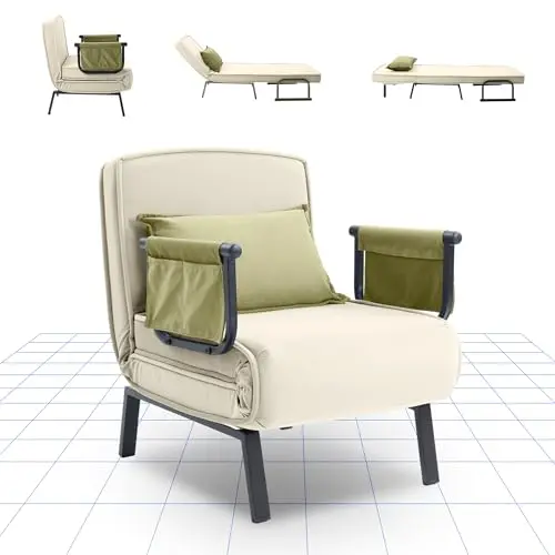 FLEXISPOT 3-in-1 Schlafsessel mit Bettfunktion, verstellbarer Rückenlehne, platzsparend für Wohnzimmer und Schlafzimmer, Beige