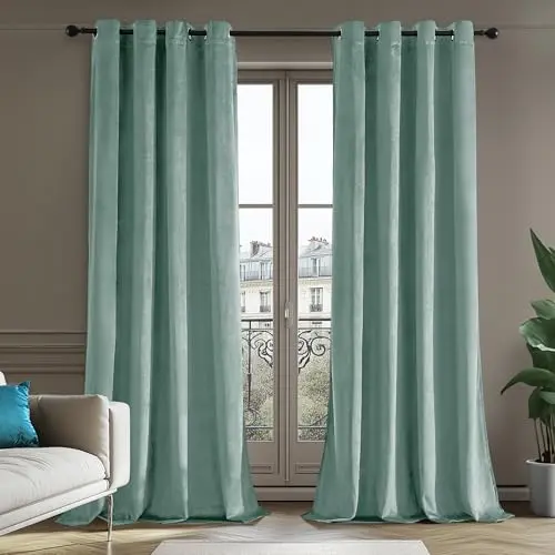 Deconovo Velvet Blackout Vorhänge, Blickdicht, 180x140cm, Blau, 2er Set