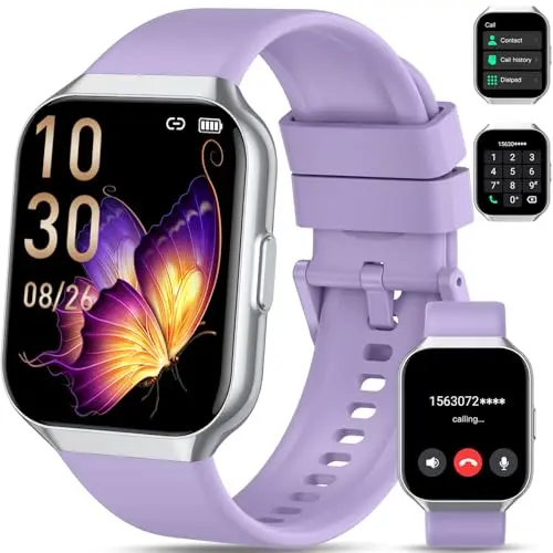 QCOQ Smartwatch Herren mit Telefonfunktion, 1,96 Zoll Touchscreen, 110+ Sportmodi (Lila)