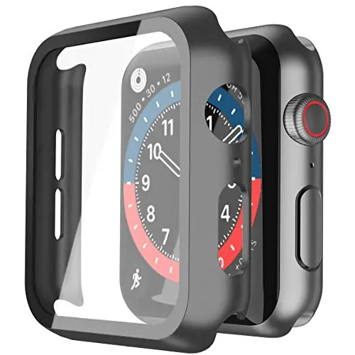 Misxi Schwarz Hard Hülle mit Glaseschutz für Apple Watch SE 3 (2025) / SE2 / Series 6 / 5 / 4, 2 Stück