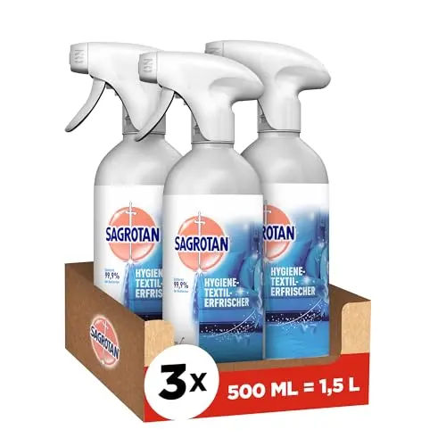 Sagrotan Hygiene-Textilerfrischer – Frische Wäsche & Geruchsentferner für Kleidung und Wohntextilien – 3 x 500 ml