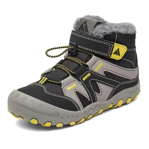 Mishansha Kinder Winterschuhe Warm Gefüttert, Rutschfeste Schneestiefel für Mädchen und Jungen, Ebenholz Schwarz, Größe 36 EU