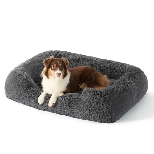 BEDSURE Hundebett XL flauschig für große Hunde 106x76x20cm, waschbar, quadratisch mit weichem Rand, grau