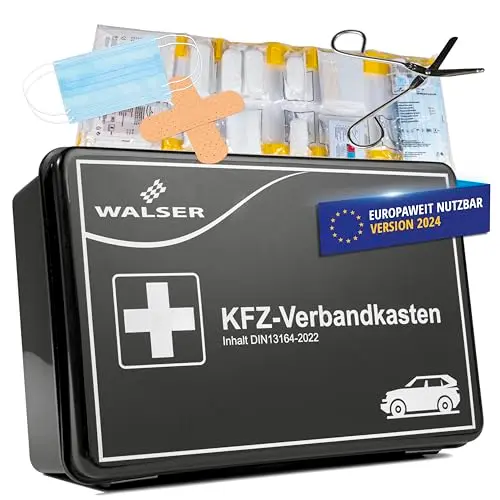 WALSER Erste Hilfe Set Auto 2025 - Verbandskasten DIN 13164, KFZ Erste Hilfe Kasten