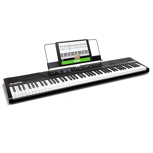 Alesis Recital E-Piano, 88 Tasten für Einsteiger mit Lautsprechern, 5 Stimmen, Kopfhörerausgang, Klavierlektionen