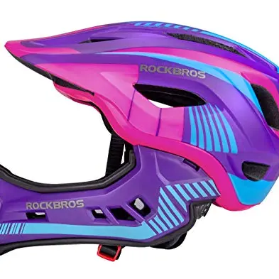 ROCKBROS Kinderhelm Violett mit abnehmbarem Kinnschutz, Fullface Helm für BMX und MTB, Größe S (48-52cm)