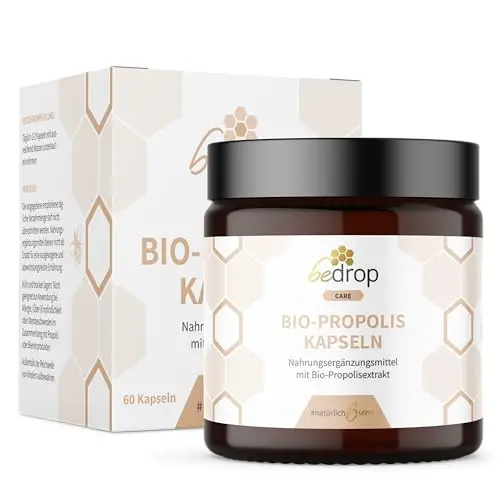 bedrop Bio Propolis Kapseln 800mg - 60 hochdosierte Kapseln aus Bio Imkerei in nachhaltiger Glasverpackung