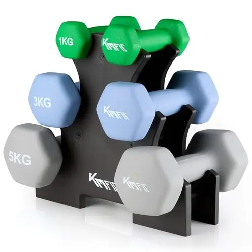 KM-Fit Hantelset 18 kg mit Ständer | Neopren Kurzhanteln 1-5 kg | Fitness für Home Gym